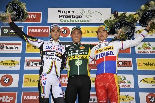 The men's podium in Ruddervoorde: Albert, Nys and Stybar.