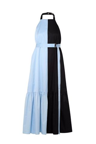 Colorblock Halter Tiered Midi Dress