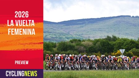 The peloton racing along the relentless ups and downs during the early stages fo the Vuelta Femenina 2026
