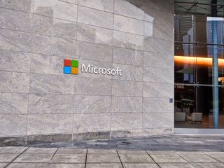 Microsoft office building exterior in grey polished stone