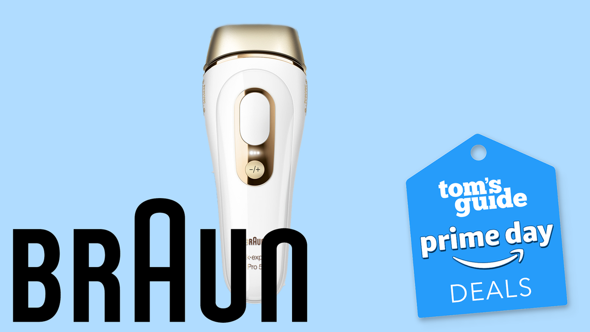  a white and gold IPL machine by Braun against a blue background with the tom&#039;s guide tag