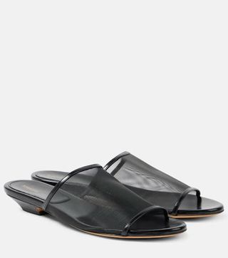 Marion Leather-Trimmed Mesh Mules