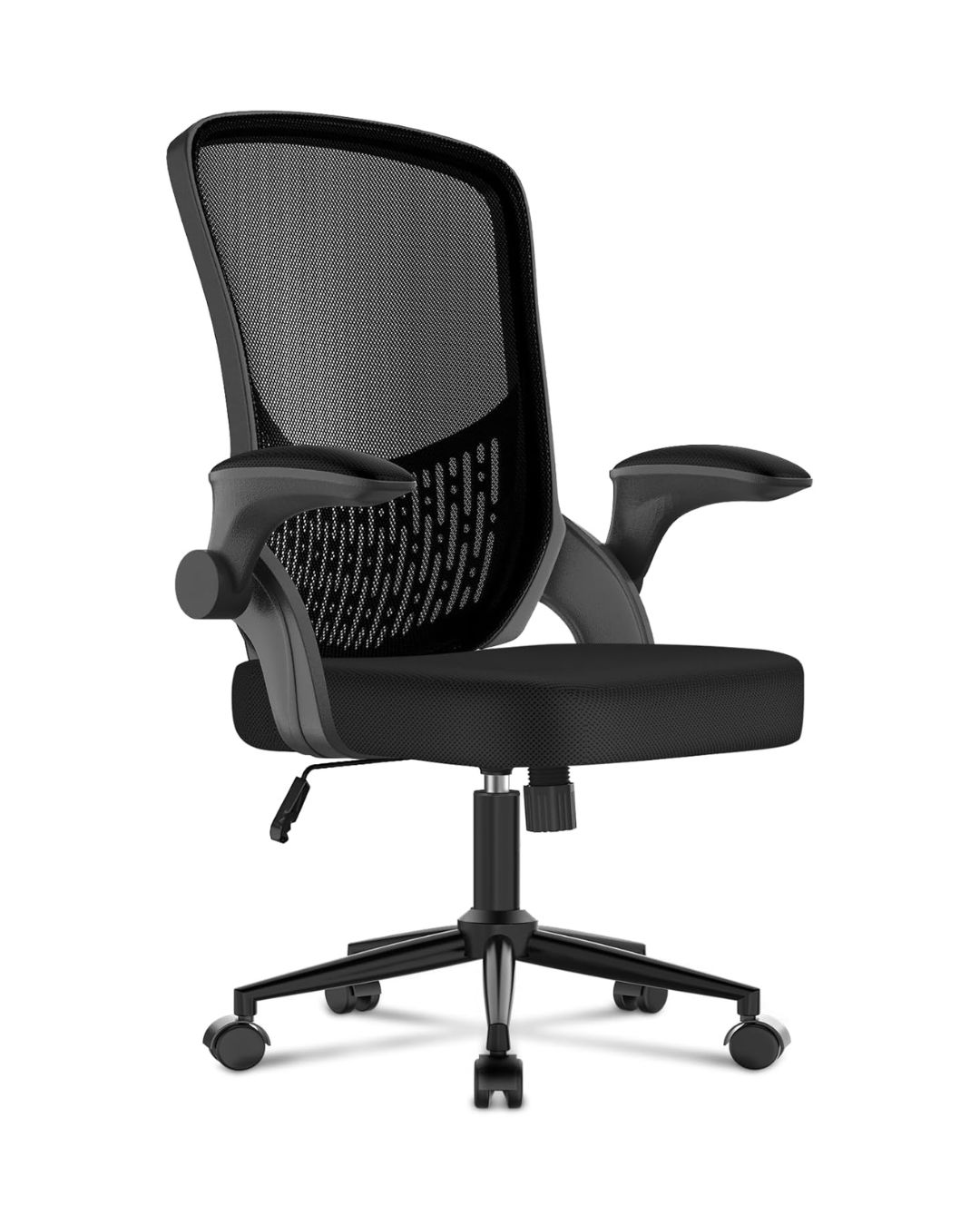 Black swivel chair with a mesh back
