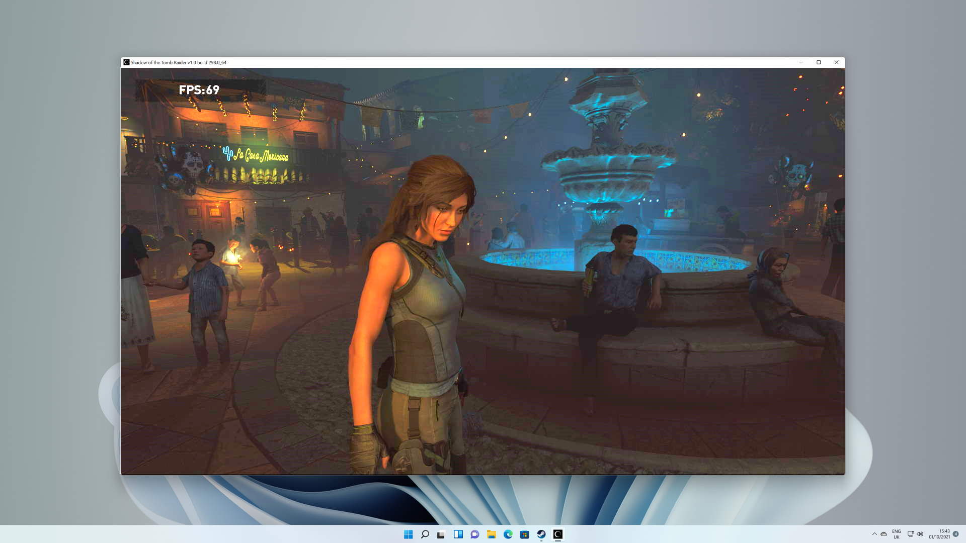 Shadow of the Tomb Raider running in a windows on Windows 11