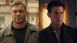 Alan Ritchson and Tom Cruise as Jack Reacher.