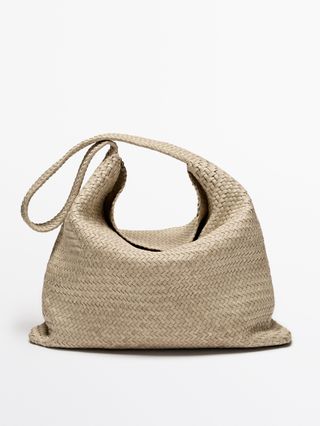 massimo dutti, Nappa Leather Woven Croissant Bag