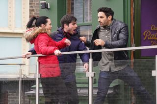Kush arrives during a scuffle EastEnders