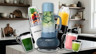 Collage of personal blenders shown on kitchen counter