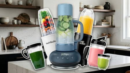 Collage of personal blenders shown on kitchen counter