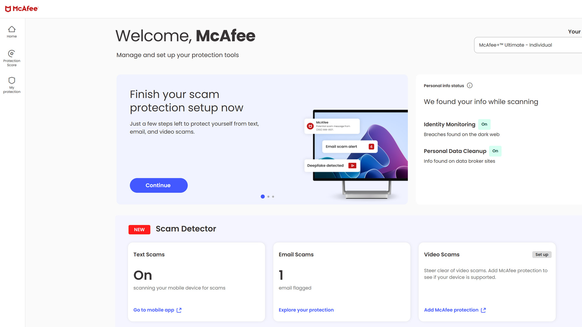 Screenshot of the McAfee+ Ultimate web interface