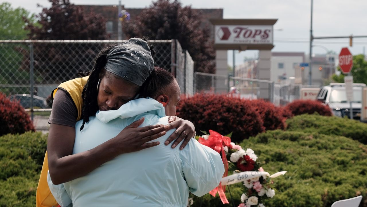 A memorial for the shooting victims at Tops grocery store in Buffalo 