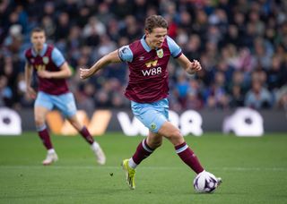 Manchester United target BURNLEY, ENGLAND - MARCH 16: Sander Berge of Burnley in action during the Premier League match between Burnley FC and Brentford FC at Turf Moor on March 16, 2024 in Burnley, England.(Photo by Visionhaus/Getty Images)