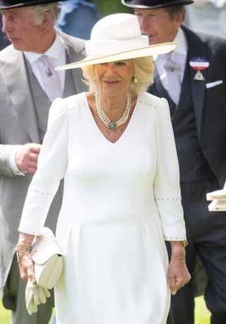 Camilla, Duchess of Cornwall attends Royal Ascot at Ascot Racecourse on June 15, 2022 in Ascot, England.