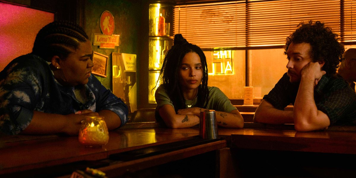 High Fidelity Zoe Kravitz and friends sitting at the bar