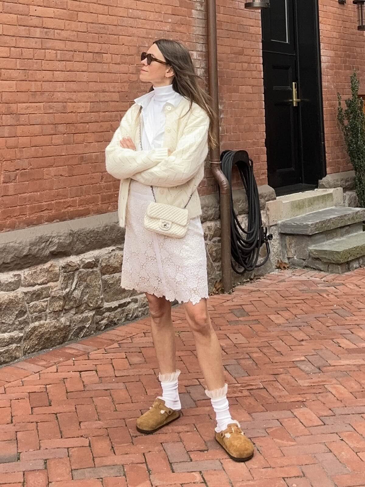 Julia Gall wearing birkenstock clog outfits
