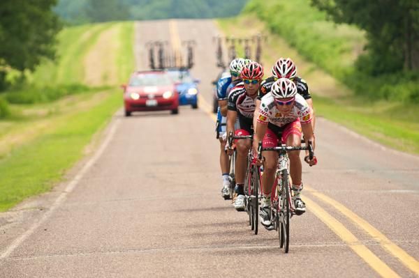 Sergio Hernandez (Jelly Belly p/b Kenda) leads the early break towards KOM #3.