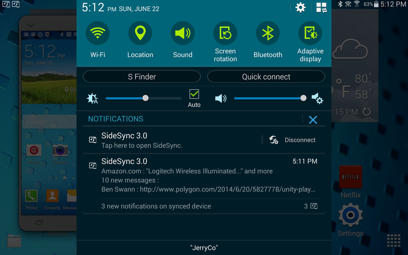 SideSync; notifications