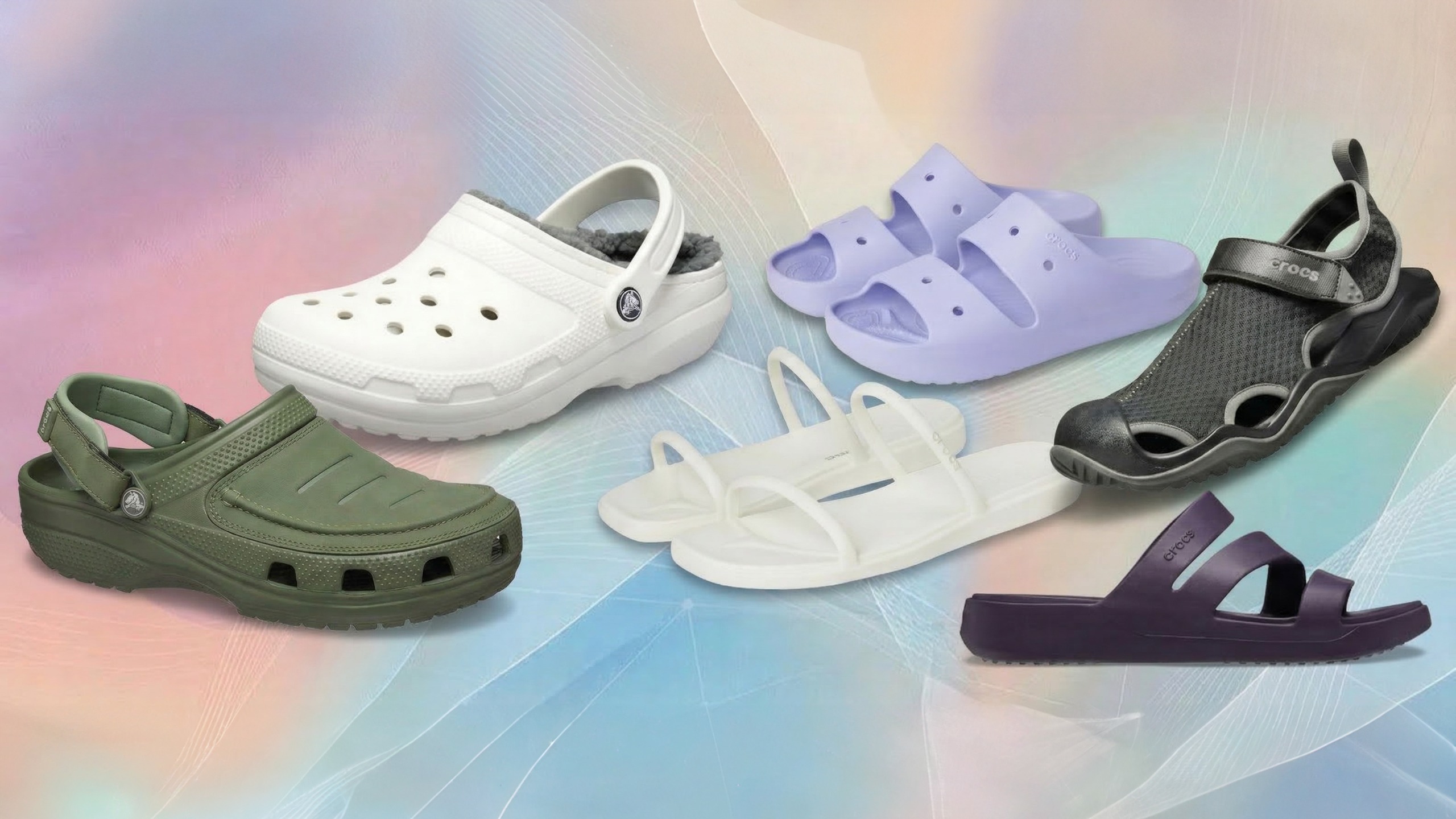 Crocs on rainbow gradient background