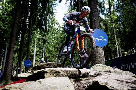 Mathieu van der Poel ompeting at the UCI Mountain Bike World Cup in Nove Mesto