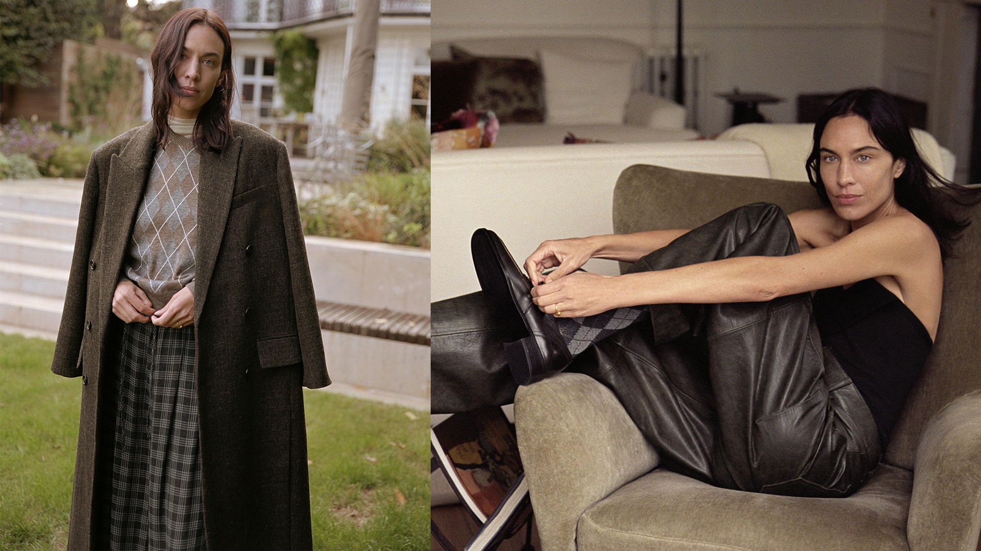 collage of two photos from Alexa Chung&#039;s fall 2025 Zara campaign photoshoot