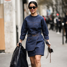 Woman in a denim mini dress