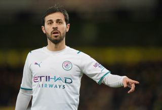 Manchester City’s Bernardo Silva during the Premier League match at Carrow Road, Norwich. Picture date: Saturday February 12, 2022