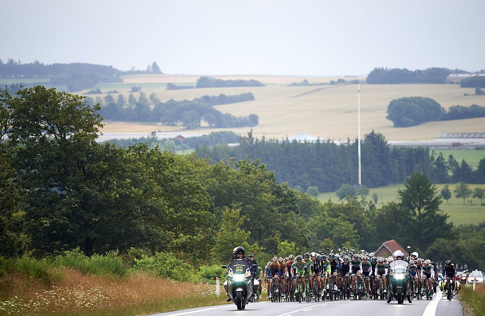 The peloton racing stage 1 at the Tour of Denmark