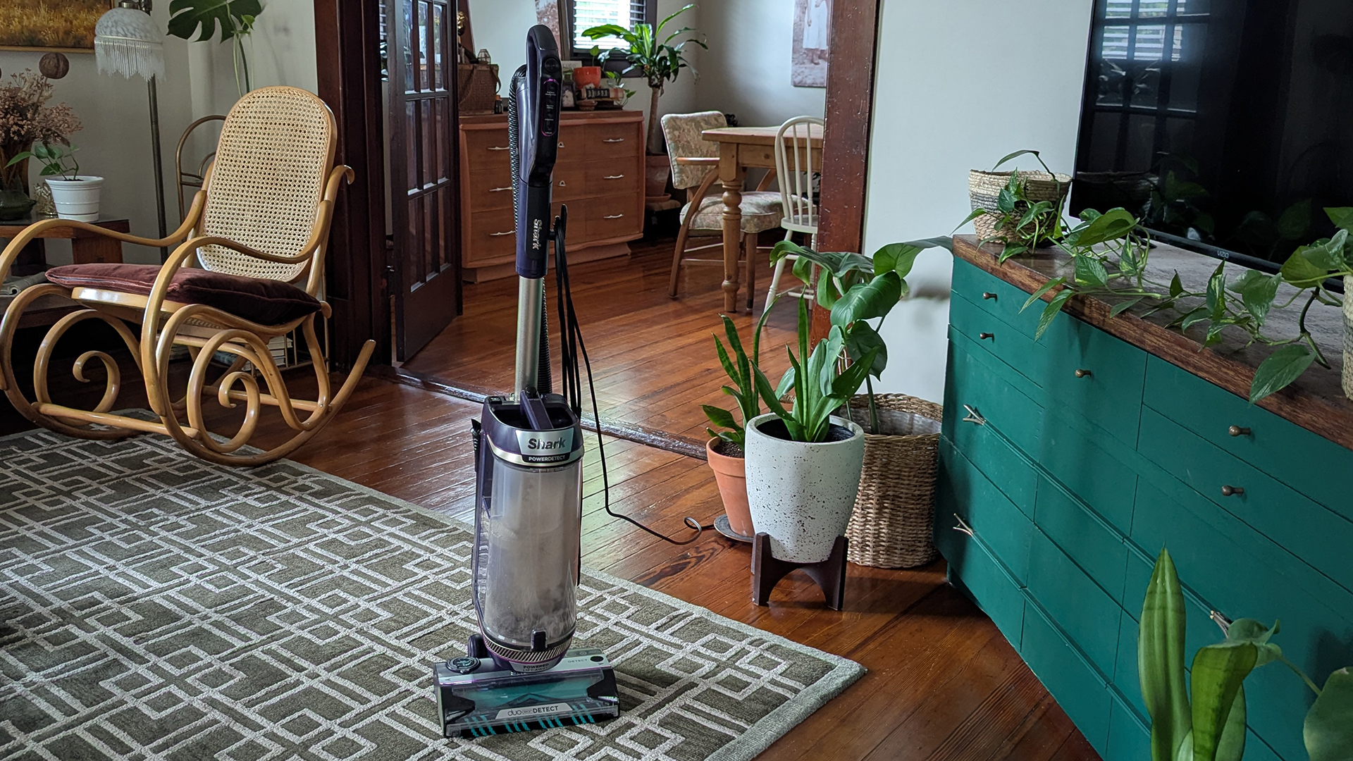 Shark PowerDetect Upright vacuum in use