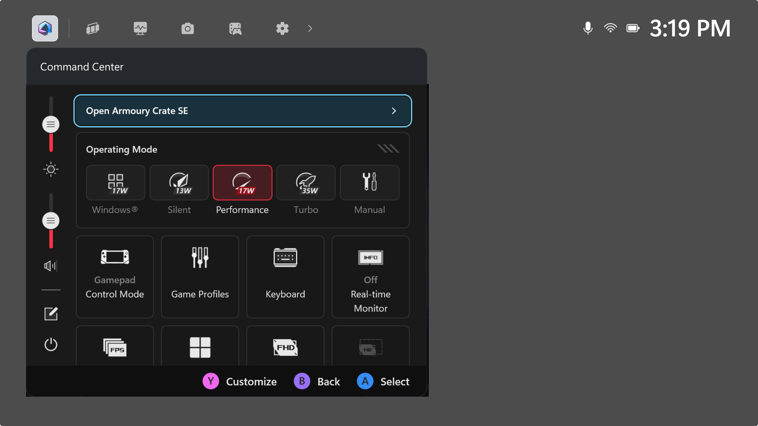 UI on the Asus ROG Xbox Ally and Ally X