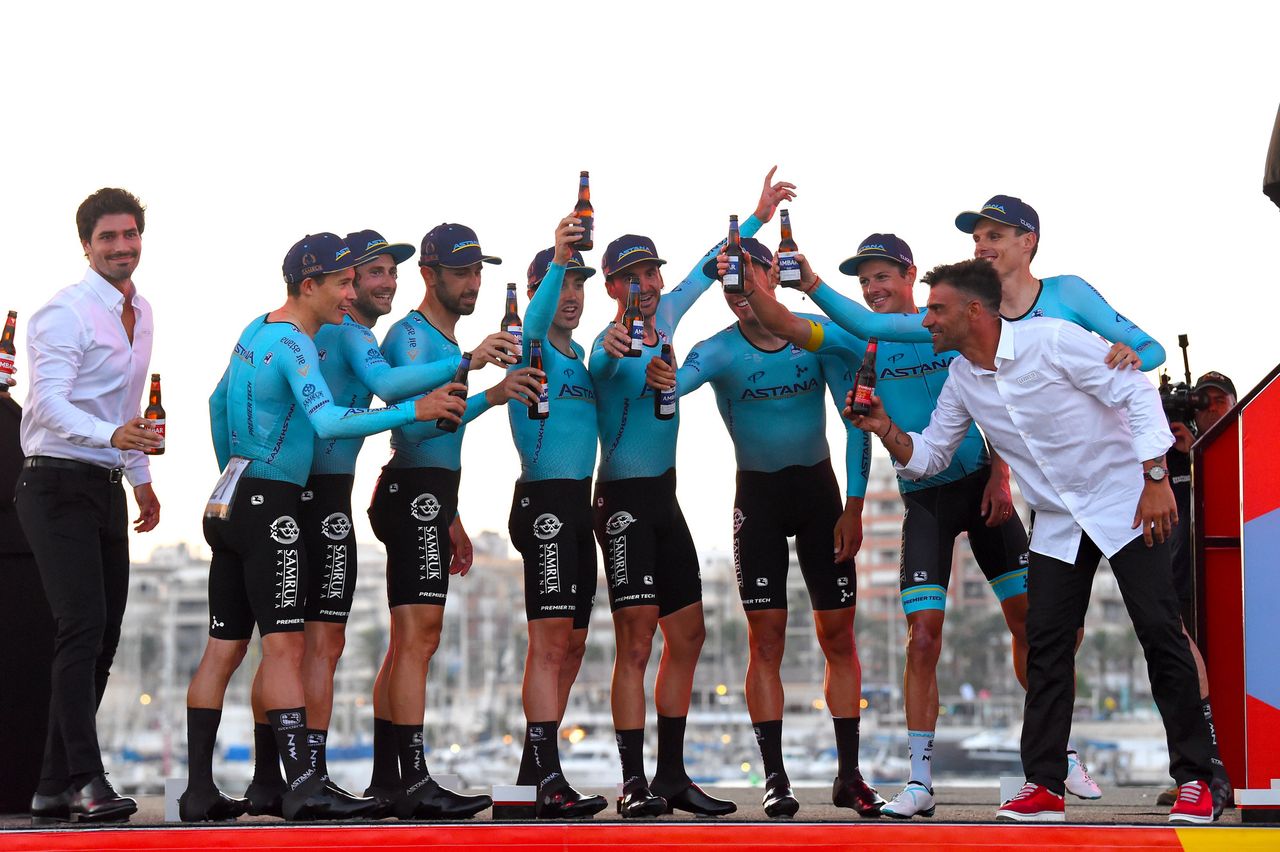 Astana celebrate their win