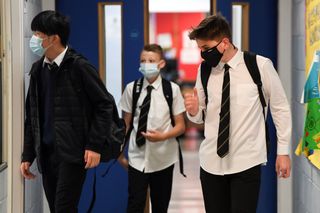 Boys wearing masks in secondary school in Scotland