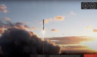 A Rocket Lab Electron booster launches from New Zealand on Jan. 20, 2021, carrying a microsatellite to orbit on the "Another One Leaves the Crust" mission.