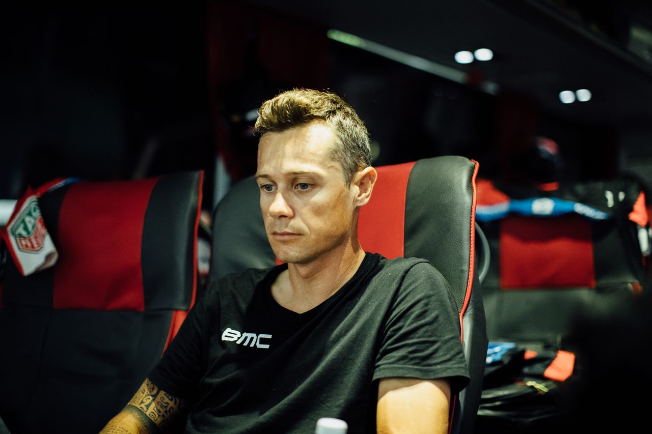 Nicolas Roche on the BMC bus ahead of stage 15.