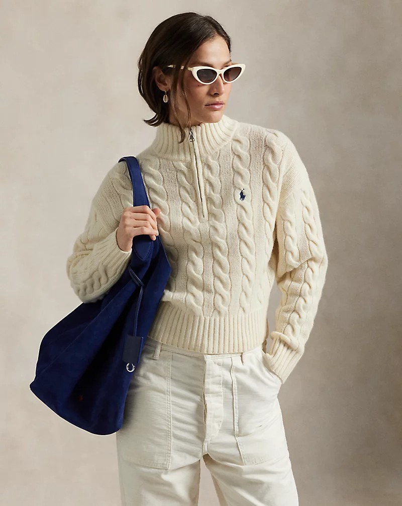 Ralph Lauren, Cable Wool-Cashmere Half-Zip Sweater