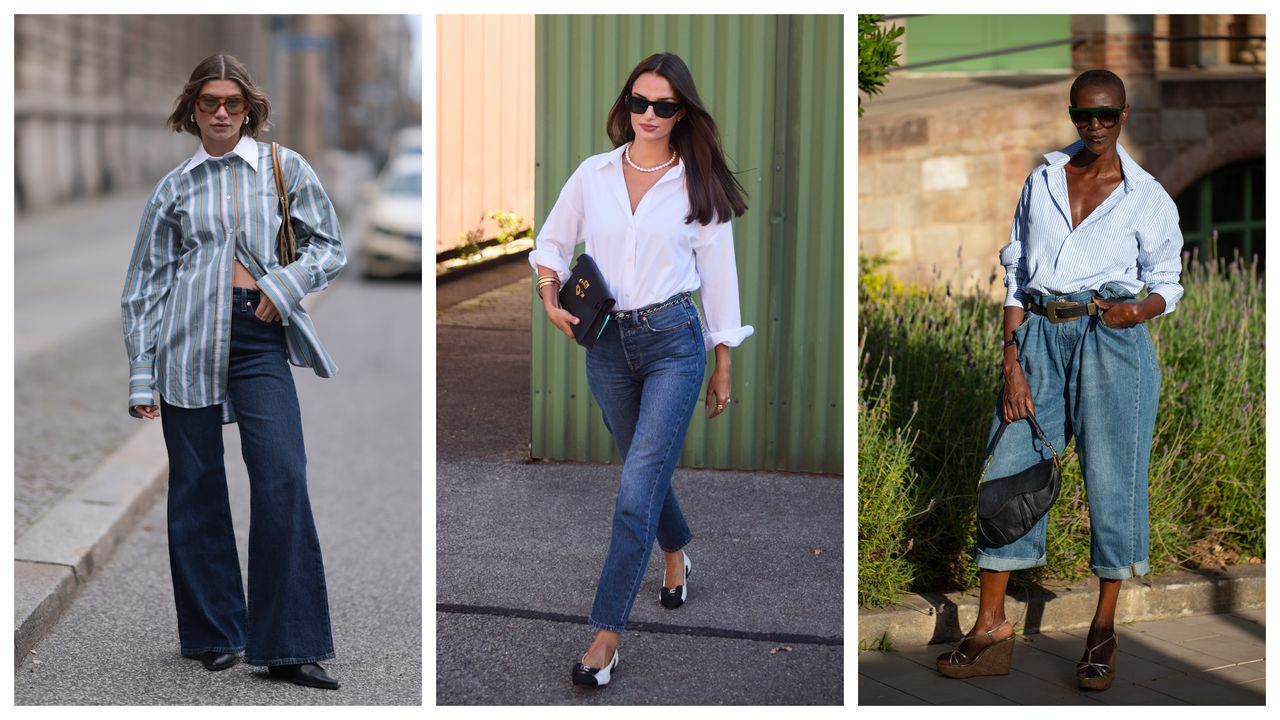 women wearing button-down tops and jeans 