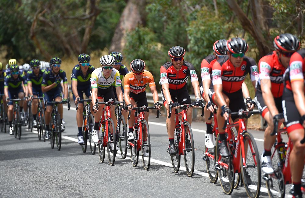 BMC lead the peloton during stage 4 at the Tour Down Under