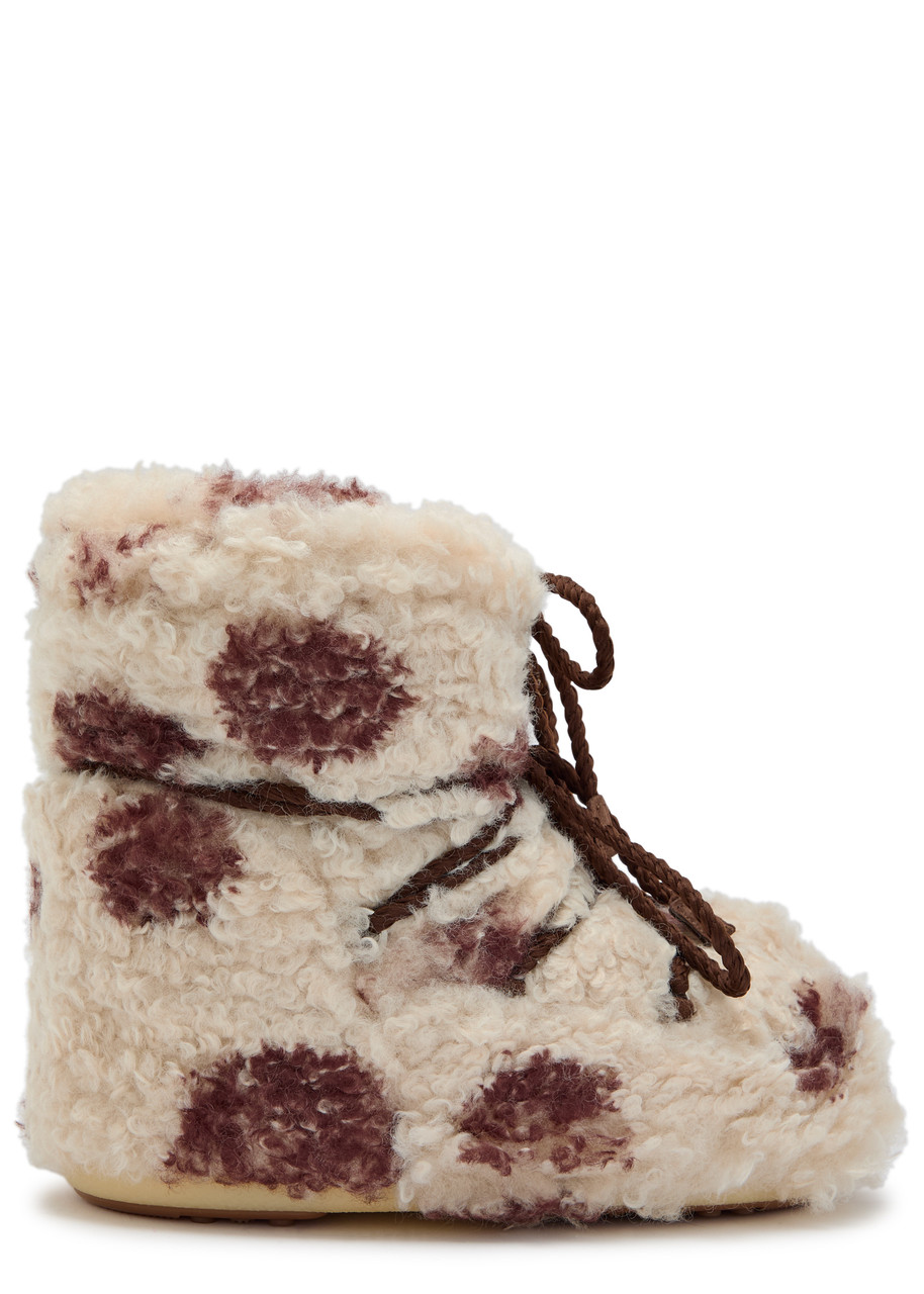 Icon Curly Cow-Print Faux Fur Ankle Snow Boots