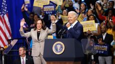 Kamala Harris and President Joe Biden celebrate lower drug prices for Medicare