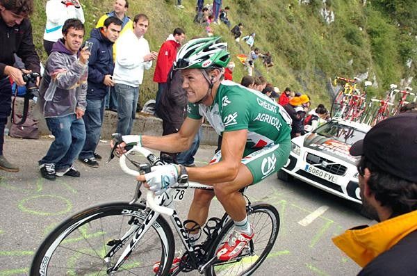 Nicolas Roche (Cr&eacute;dit Agricole) gets his climbing legs going.