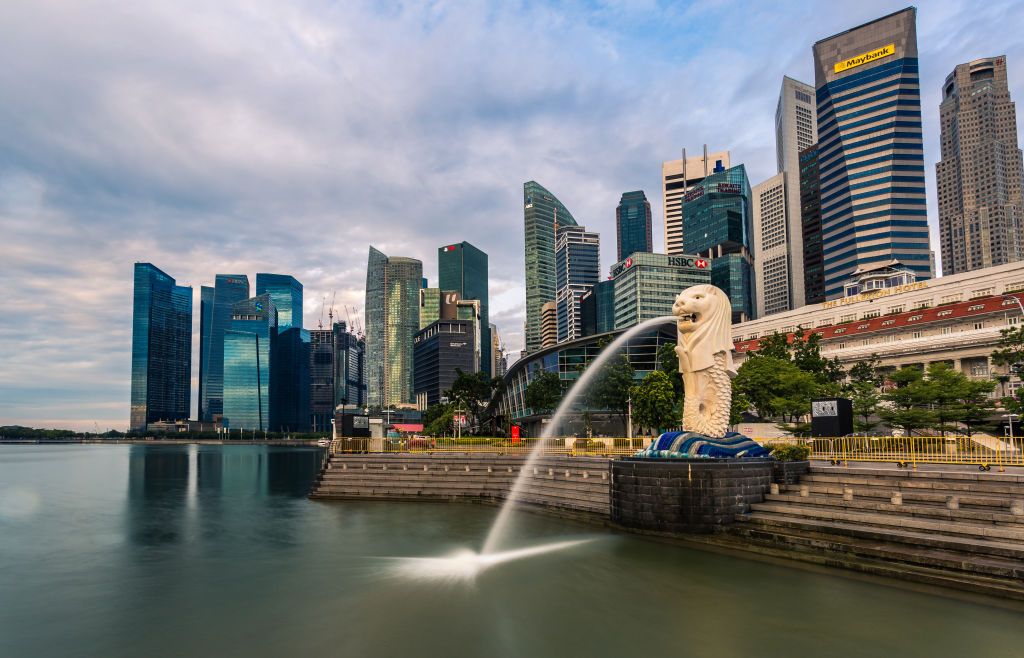 Singapore&amp;#039;s skyline with clouds in the background