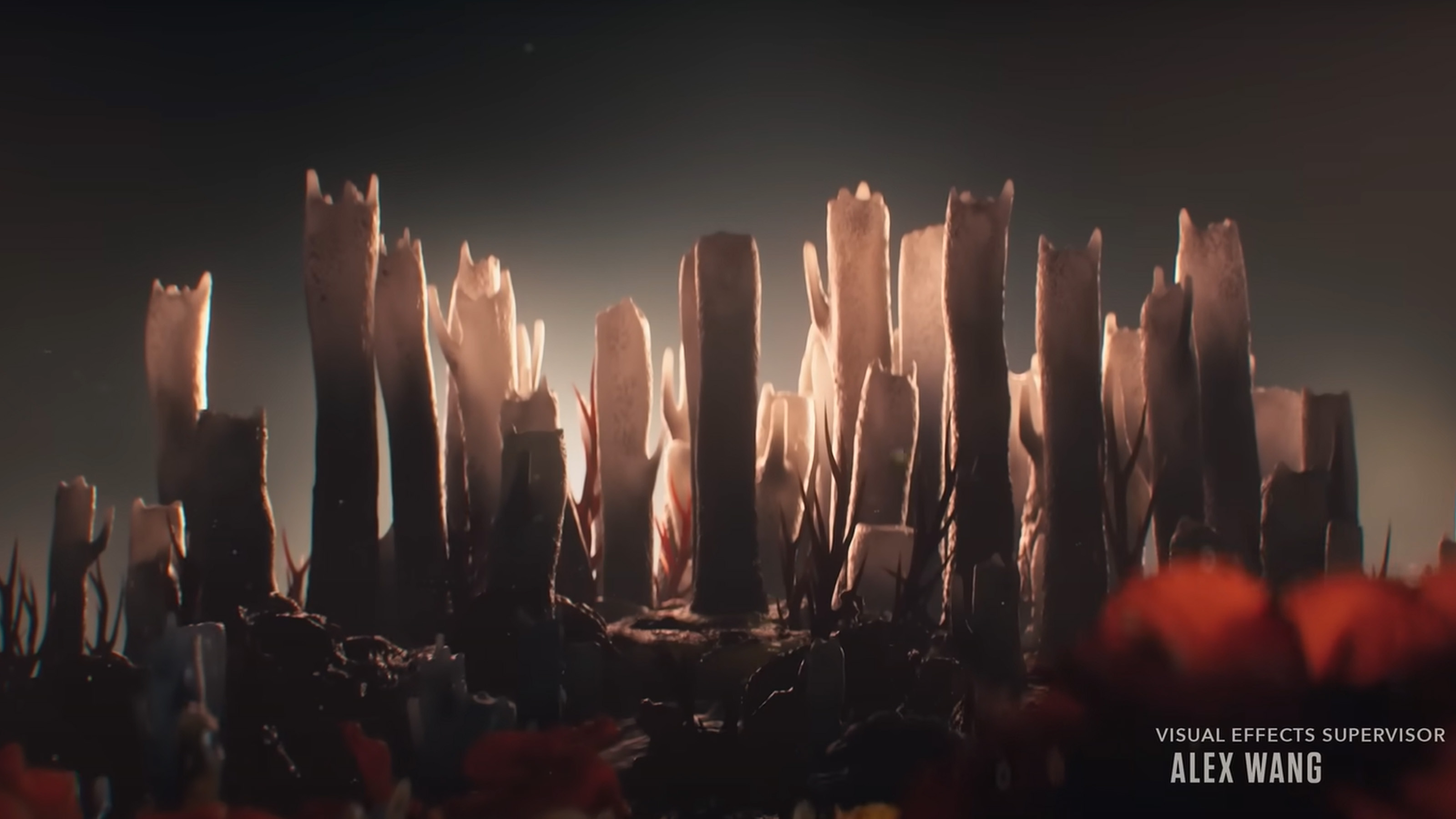 A shot from the intro to the HBO Last of Us show that resembles a city skyline