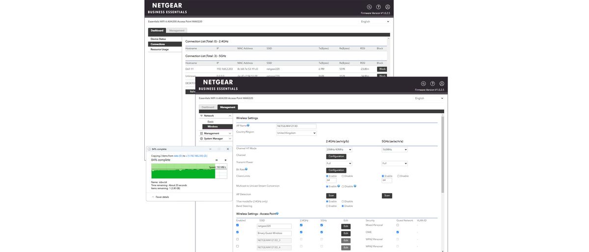 The Netgear WAX220 dashboard