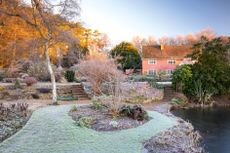 Fullers Mill cottage with the alpine terace, where plants are grown in fine gravel. Mediterranean plants do well in the Breckland soil, which is poor and sandy. ©Richard Bloom