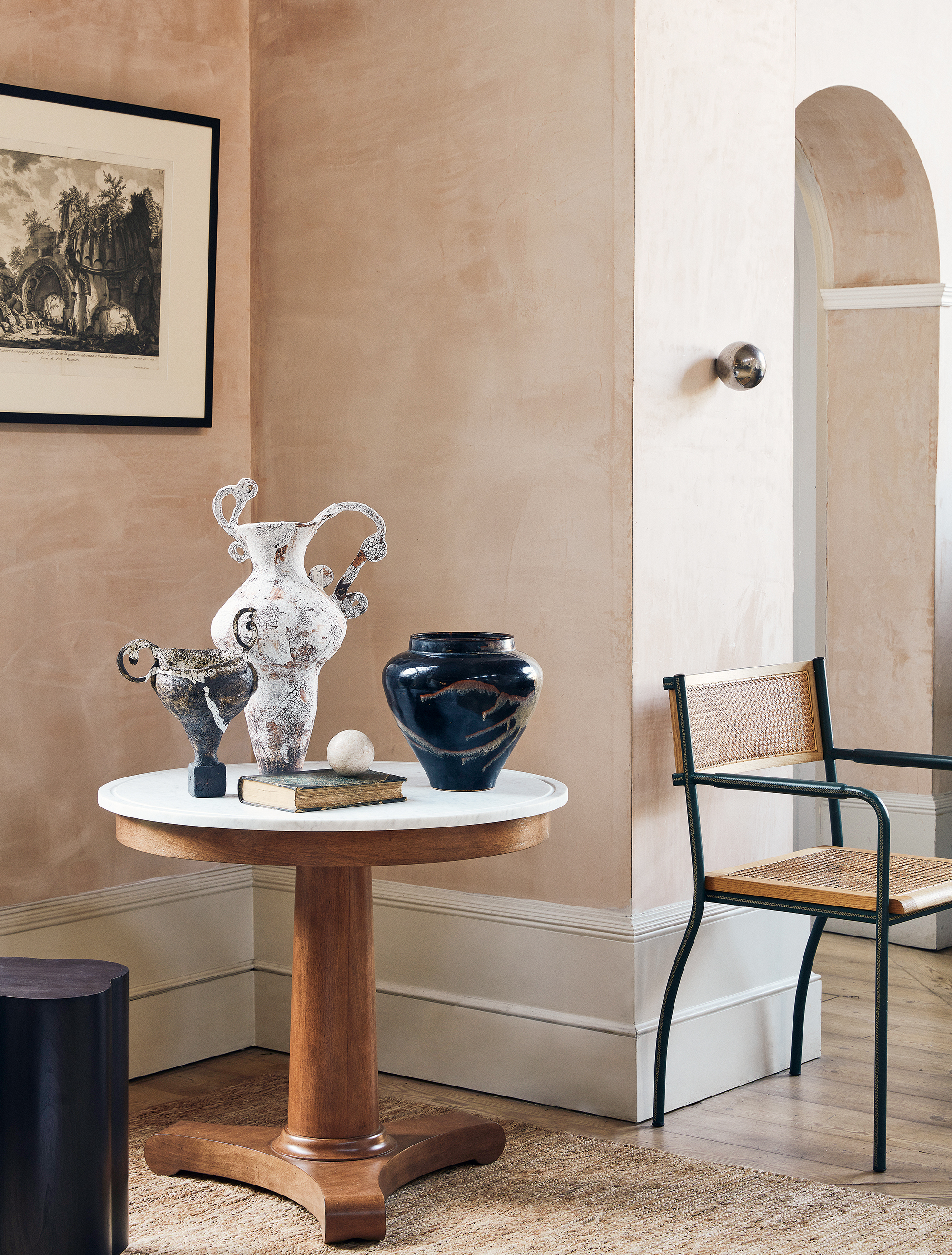 Vases displayed on a round table