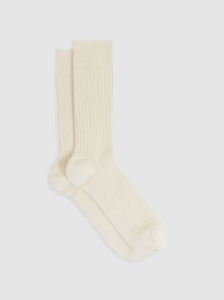 Ribbed Socks With Wool and Cashmere in Ecru