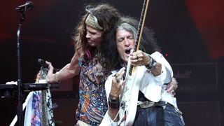  Steven Tyler and Joe Perry of Aerosmith perform at UBS Arena on September 09, 2023 in Elmont, New York. 
