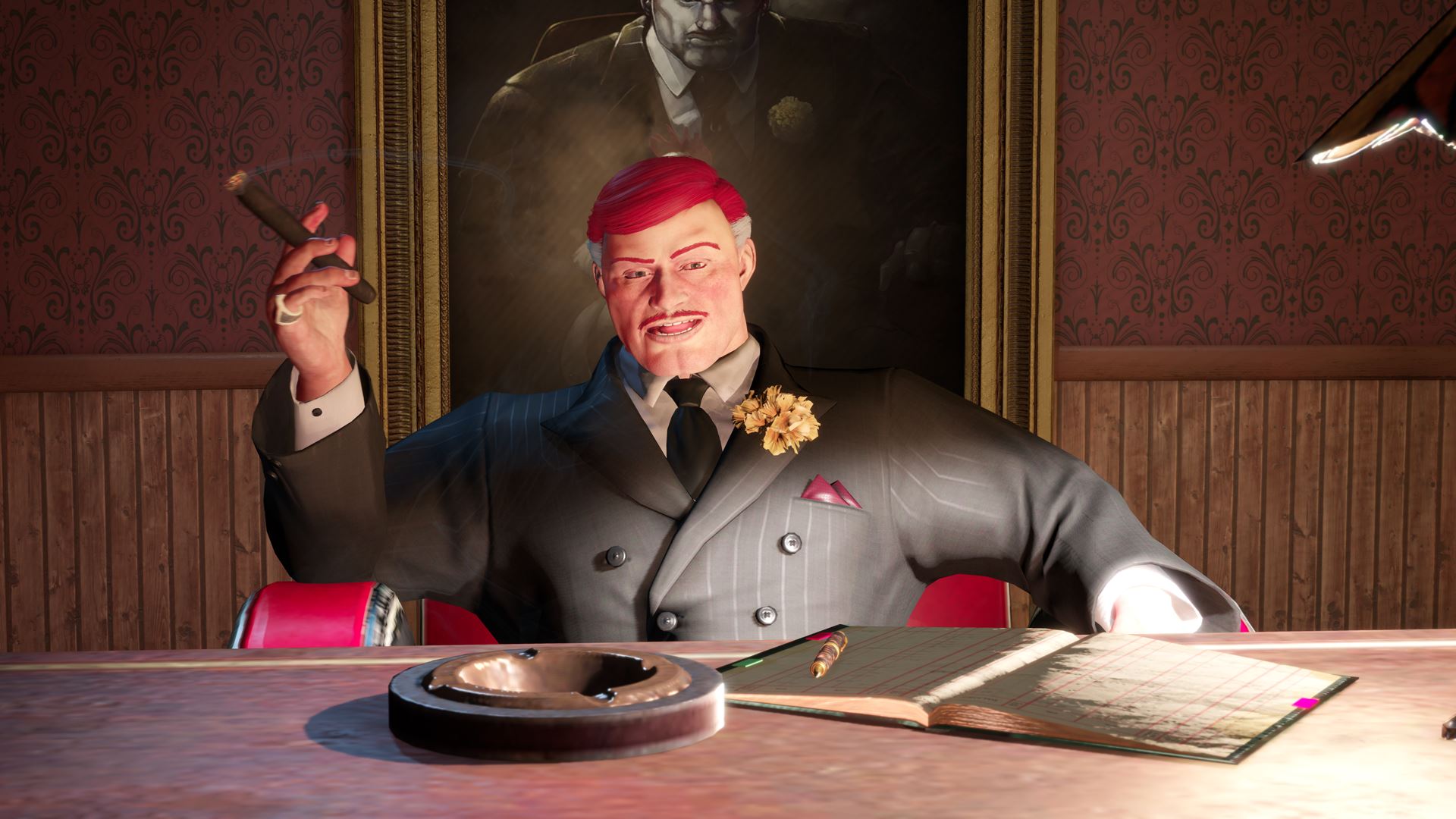 Faran Brygo smokes a cigar at his desk in Wasteland 3