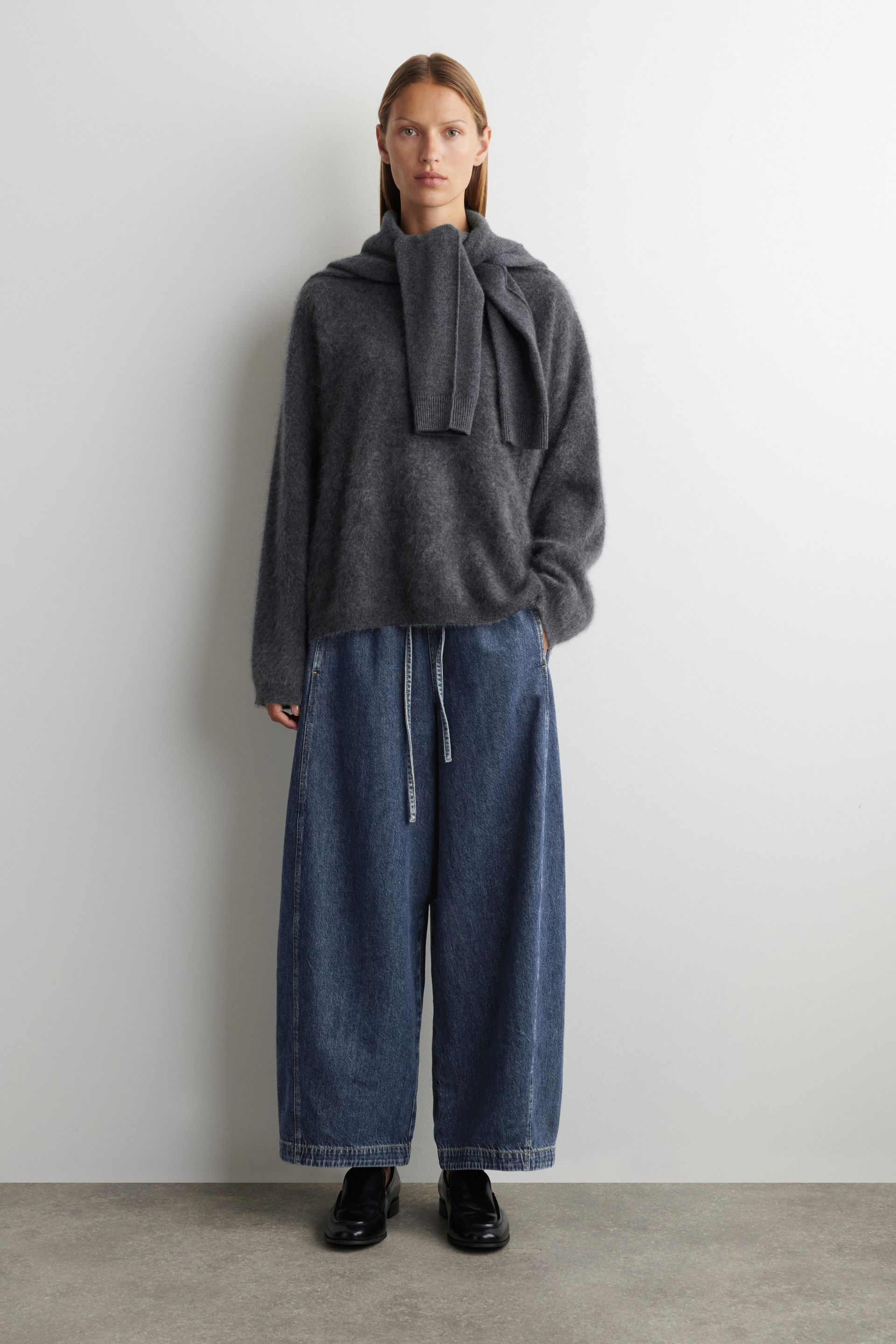 Barrel-Leg Denim Drawstring Pants