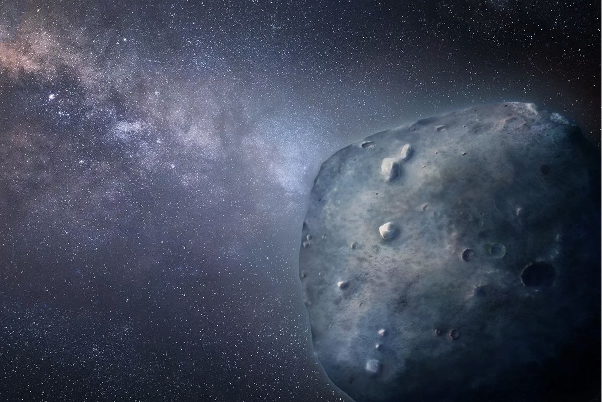 An artist&#039;s impression of the blue asteroid 3200 Phaethon.