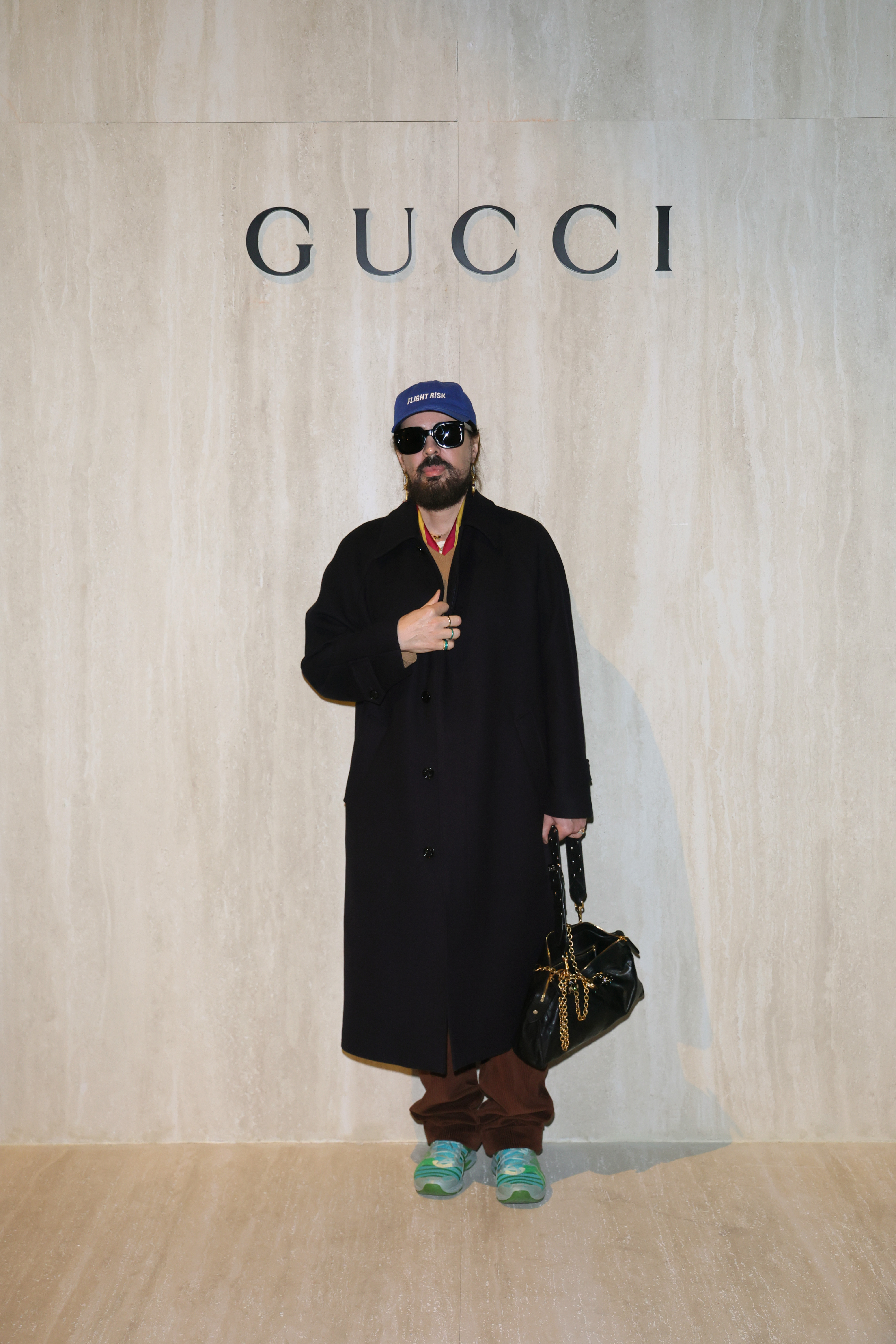 Alessandro Michele arrives at the Gucci Fall 2026 fashion show